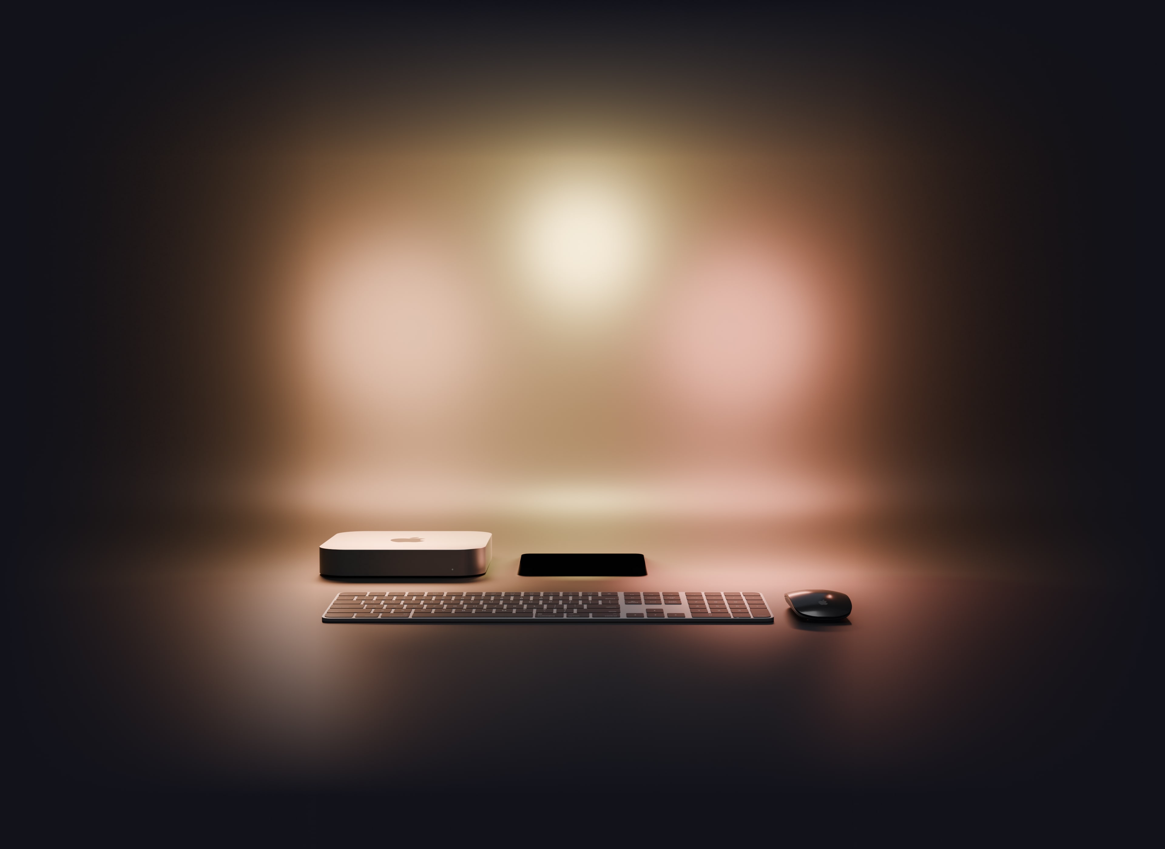 An office desk lit with smart lighting matching a sunset scene